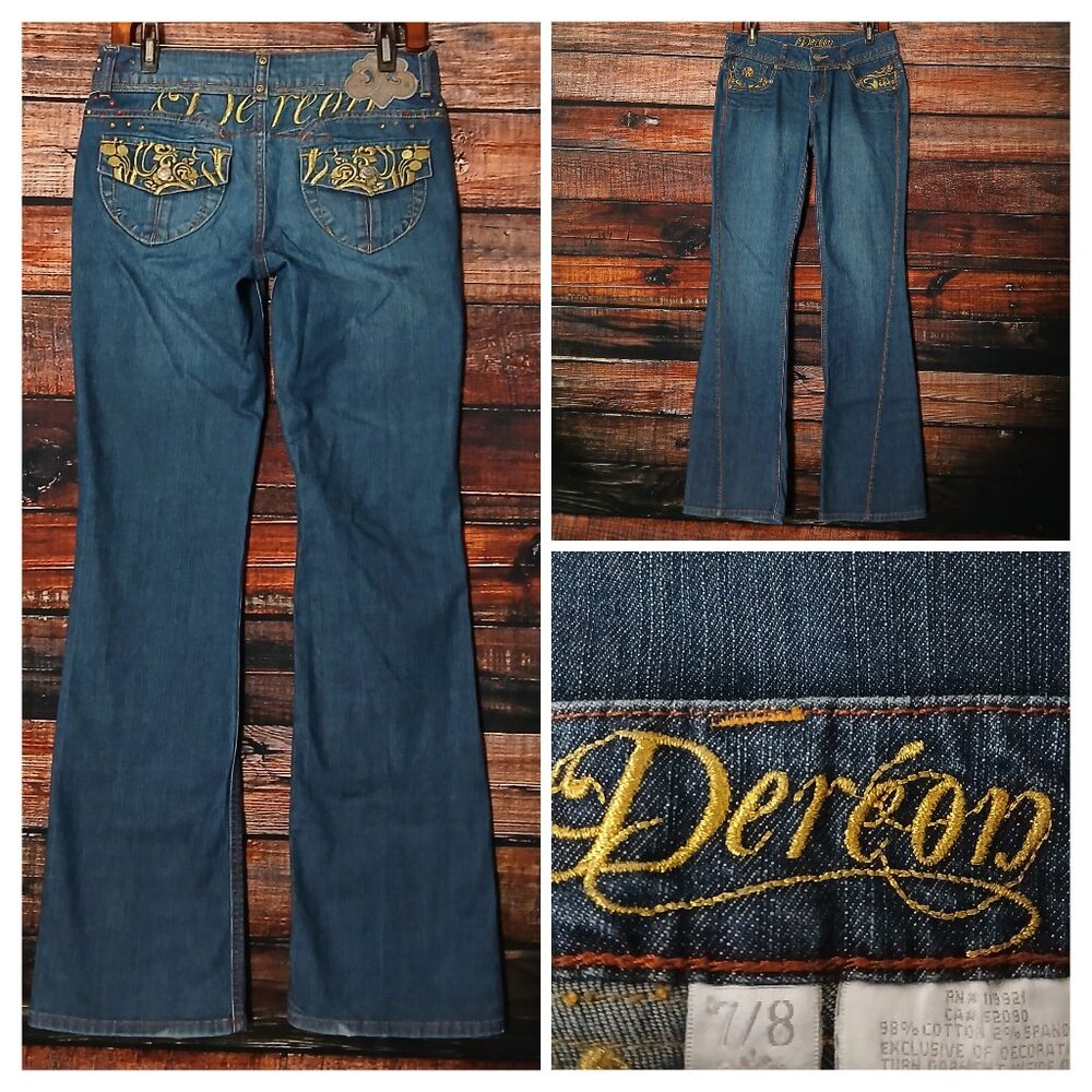 Dereon Vintage Jeans 7 8 Boot Cut Flare Low Rise Embellished Denim Beyonce